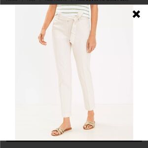 LOFT Cream Ankle Tie-Waist Pants